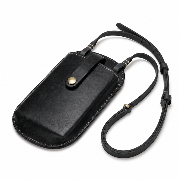 Handmade leather phone bag with shoulder strap
