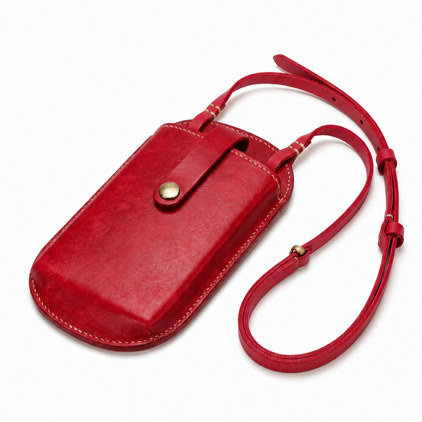 Handmade leather phone bag with shoulder strap