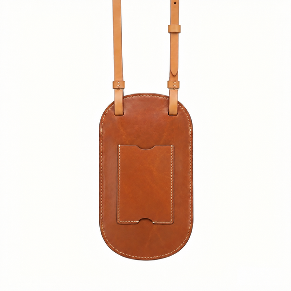 Handmade leather phone bag with shoulder strap