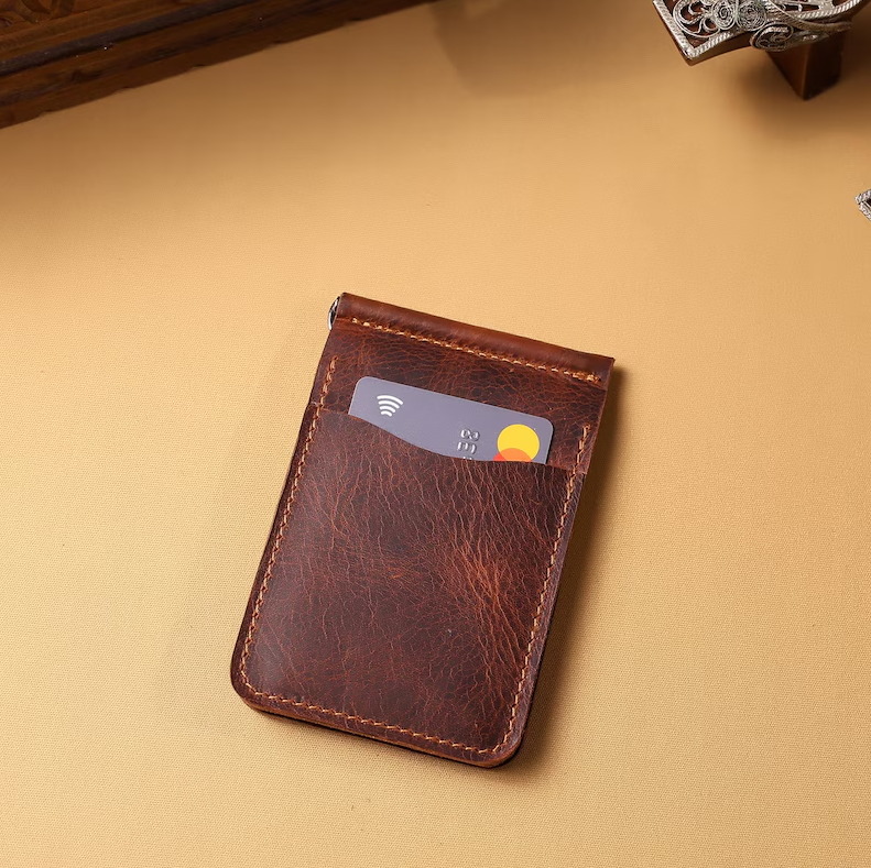 Vintage Handcrafted Full-Grain Leather Money Clip Wallet