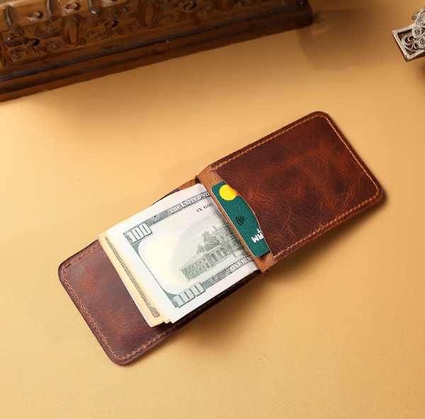 Vintage Handcrafted Full-Grain Leather Money Clip Wallet