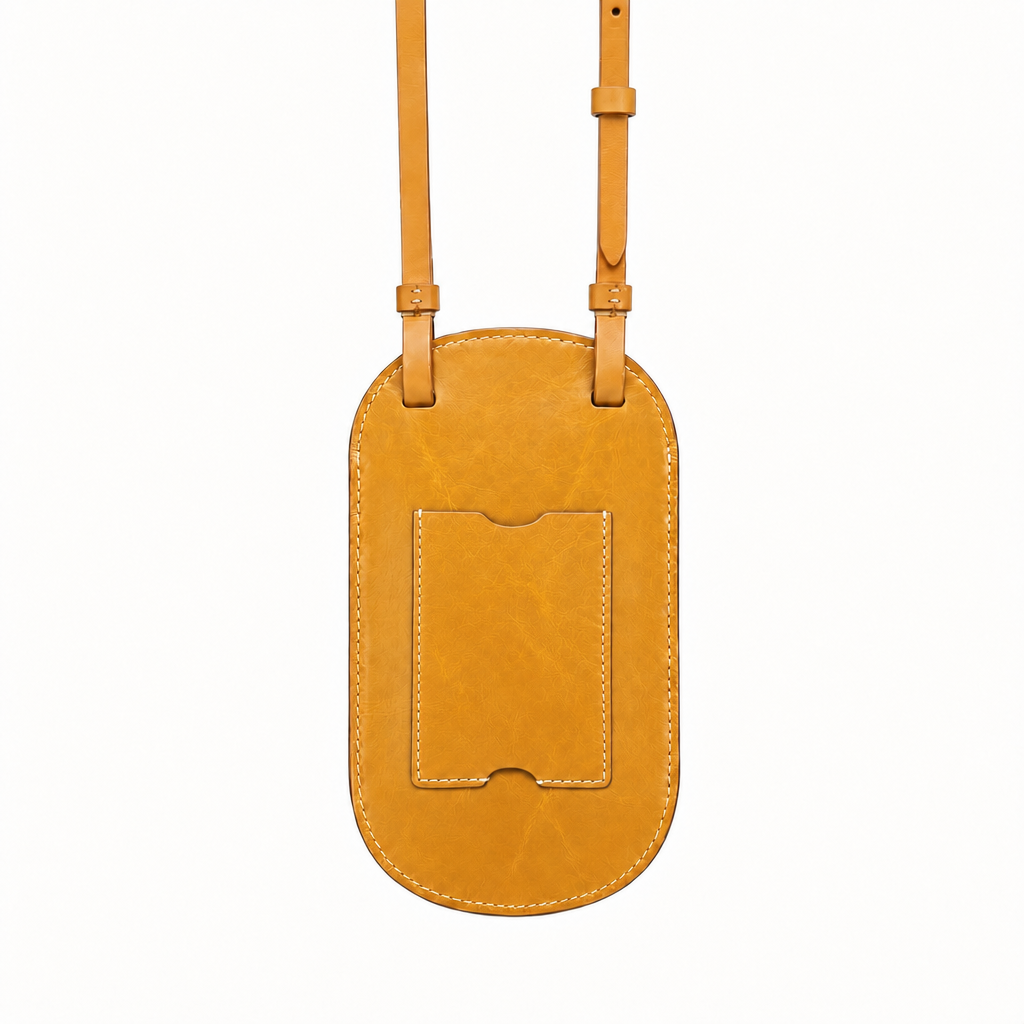 Handmade leather phone bag with shoulder strap