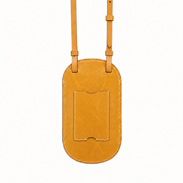 Handmade leather phone bag with shoulder strap